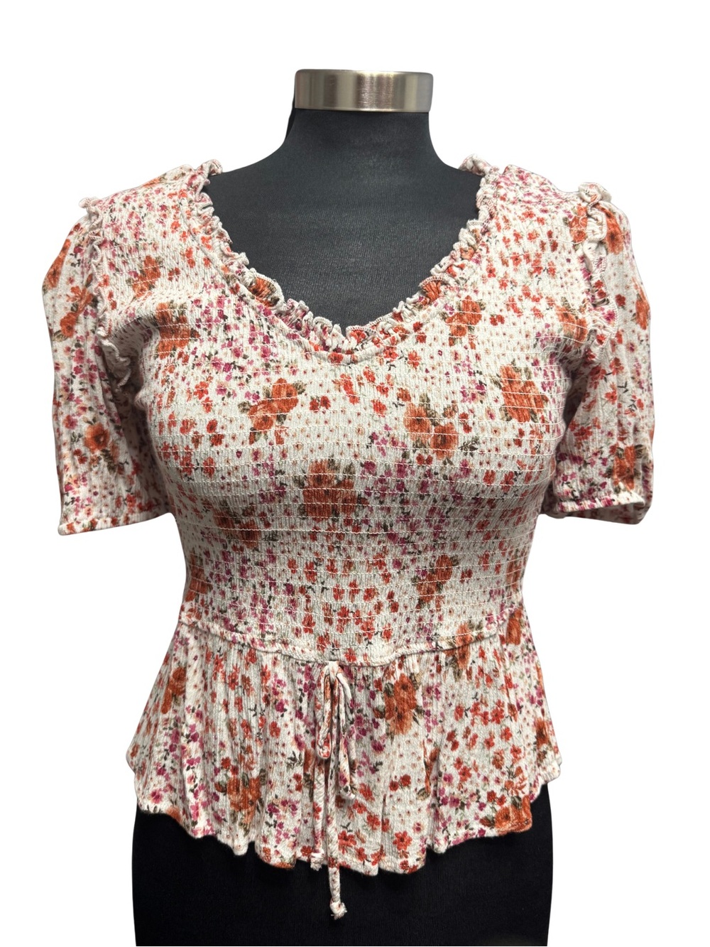Kingston Grey Floral Smocked Peplum Top Medium Cottagecore Boho